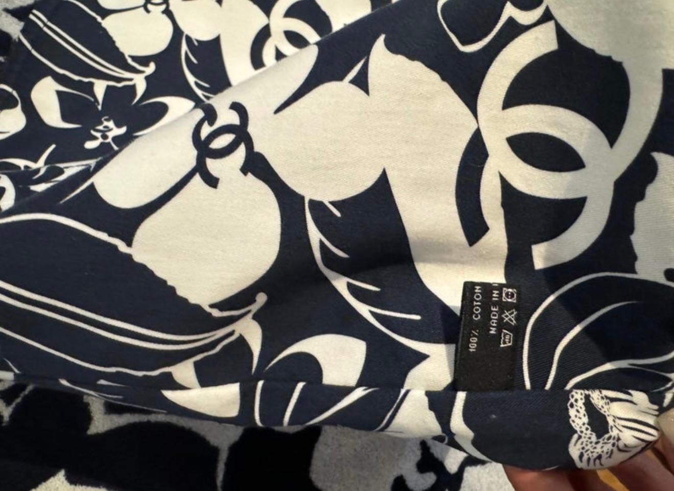 Navy/White Camlia Print Terry Bag, Towel And Pouch