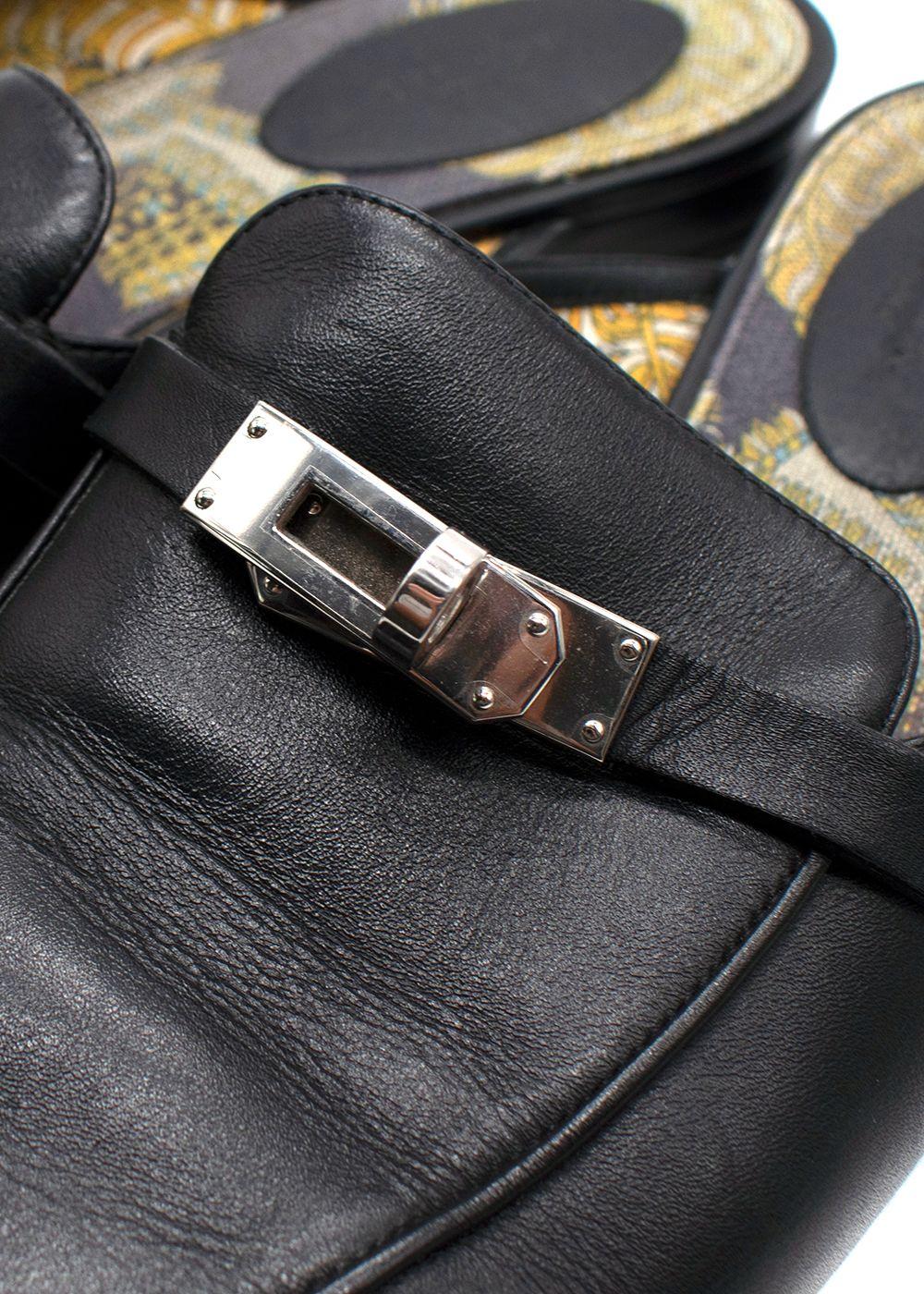 Hermes Black Leather Oz Flat Mules