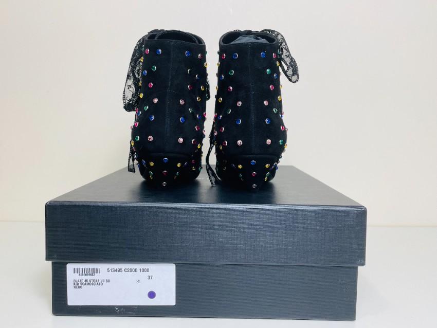 Saint Laurent Black Blaze 45 Crystal Embellished Suede Boots