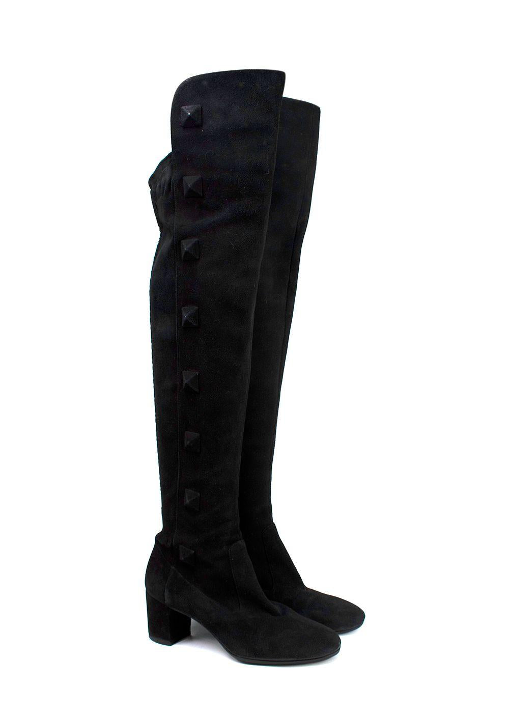 Valentino Black Suede Rockstud OTK Boots