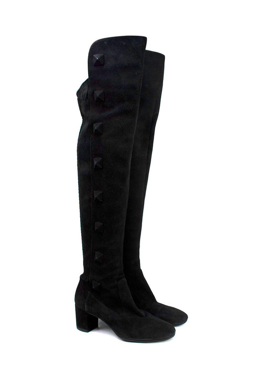 Valentino Black Suede Rockstud OTK Boots