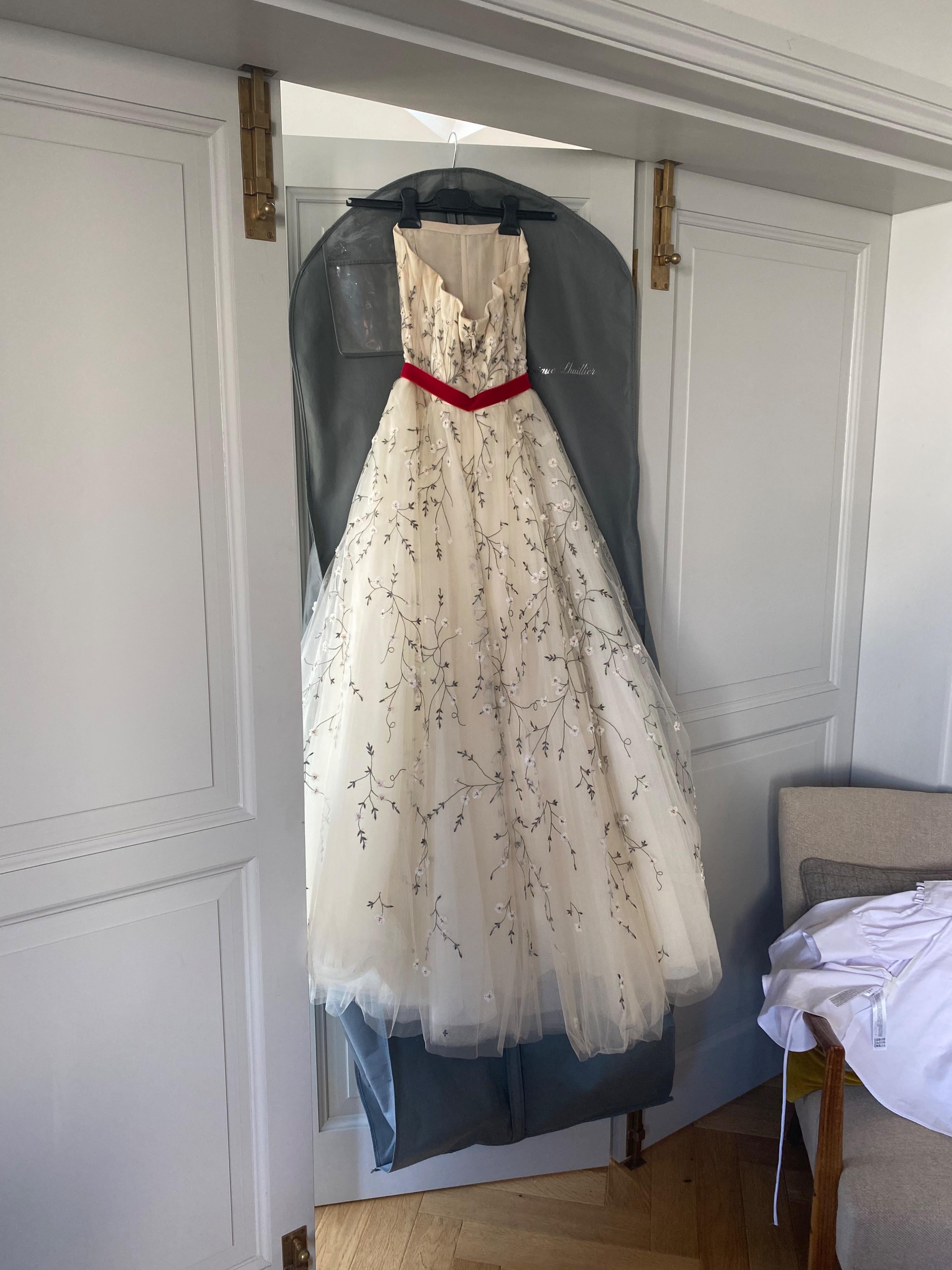 Floral Embroidered Ivory Tulle Gown
