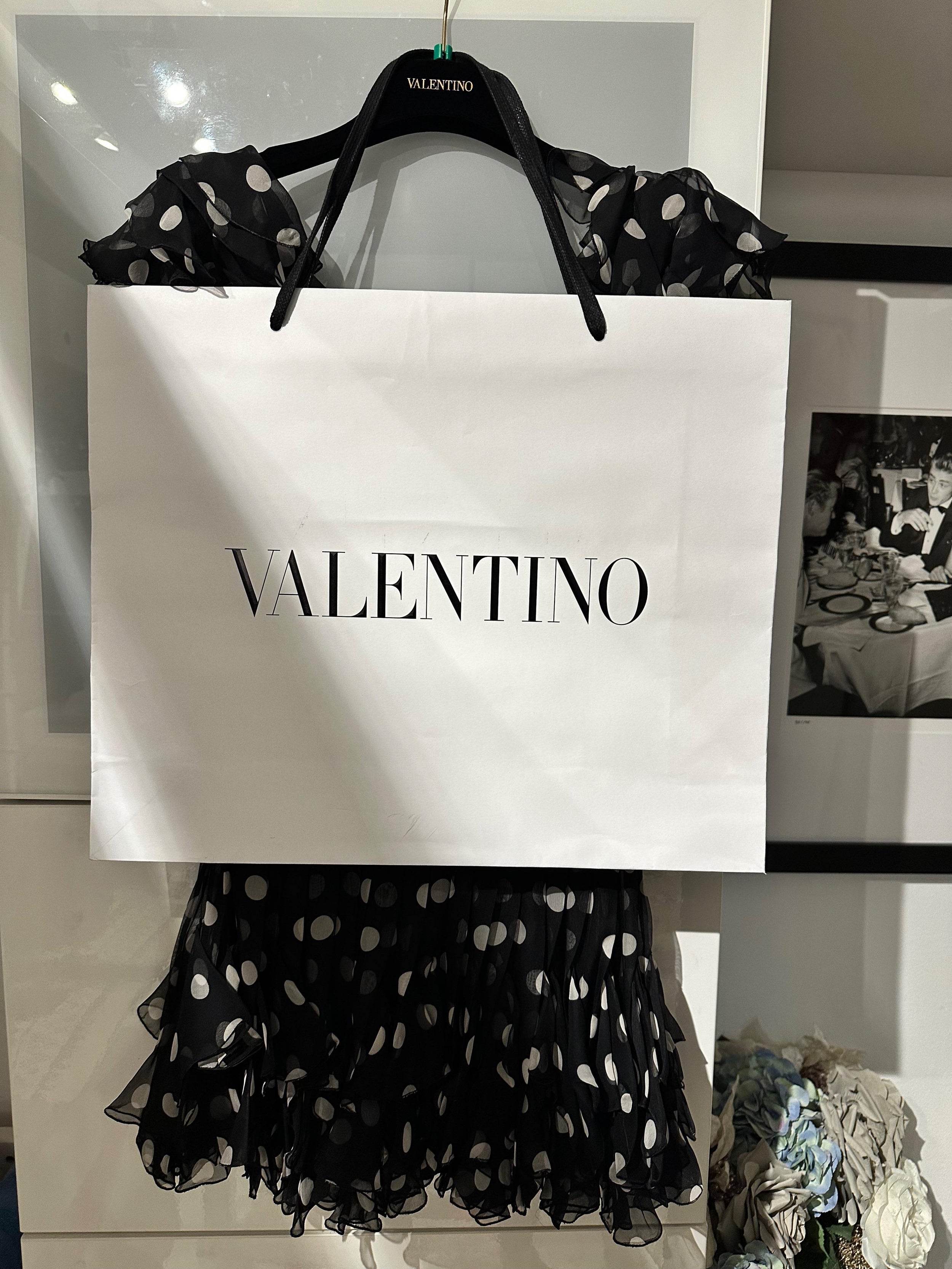 Valentino Black and White Polka Dot Ruched Mini Dress