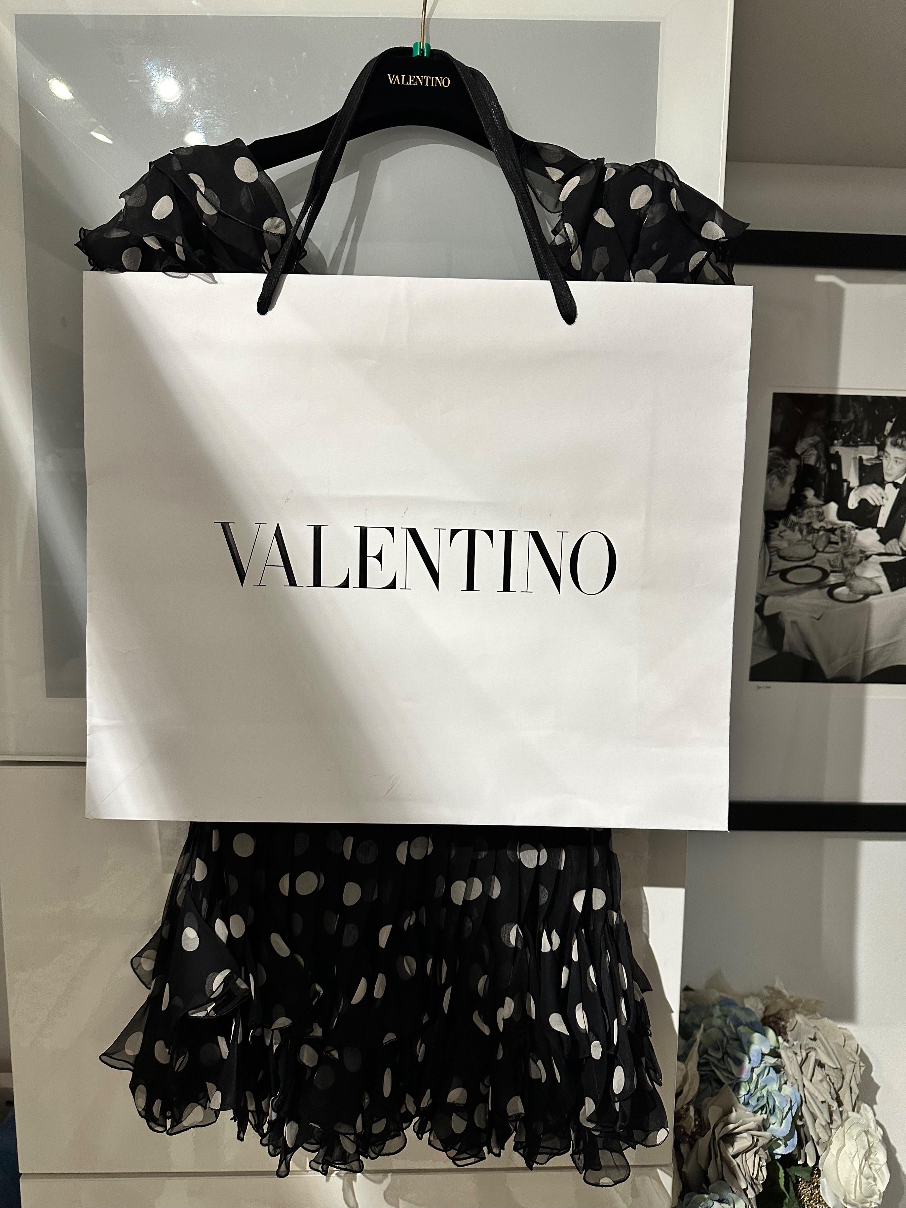 Valentino Black and White Polka Dot Ruched Mini Dress