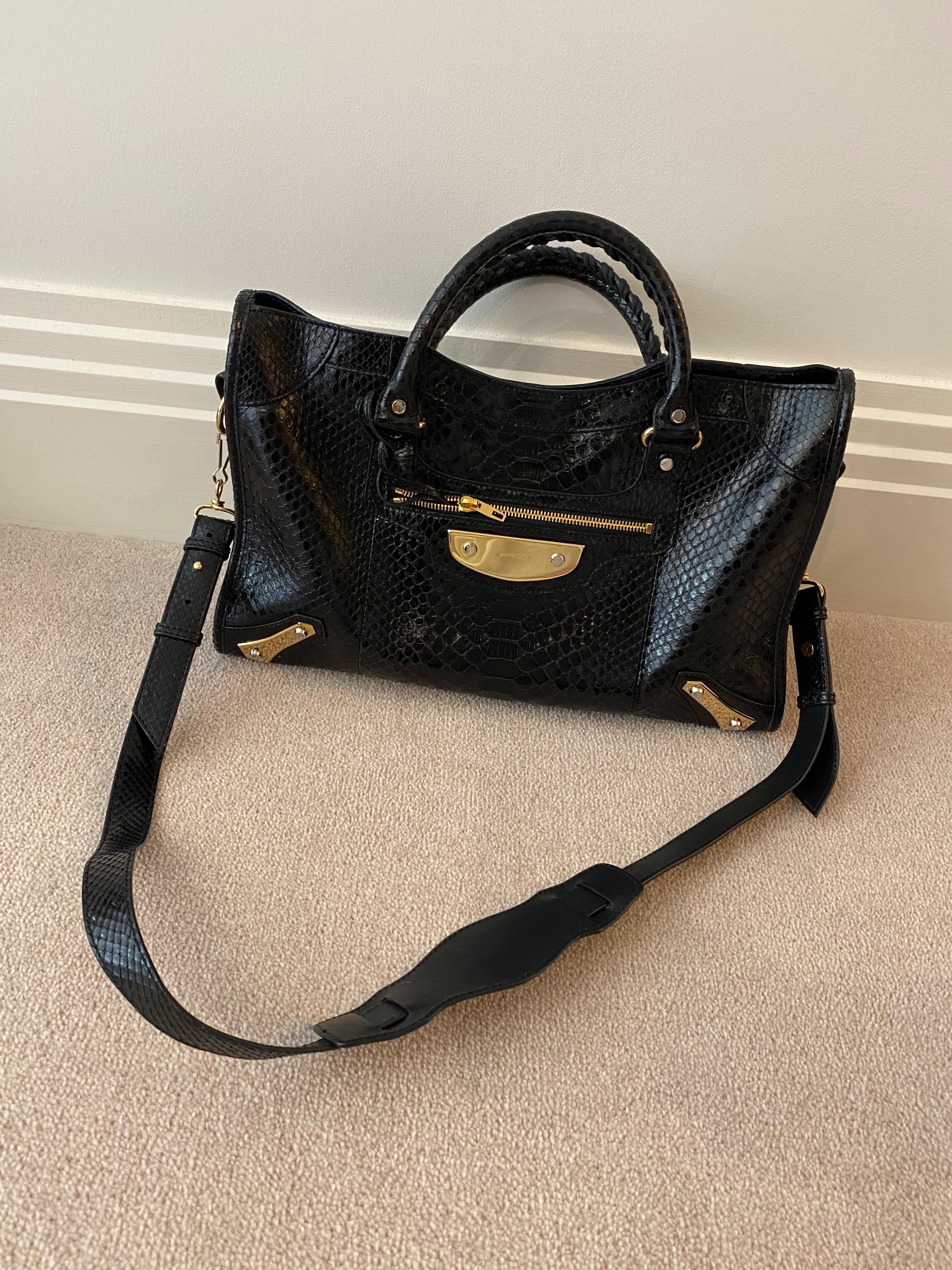 Black Snake Embossed City Bag
