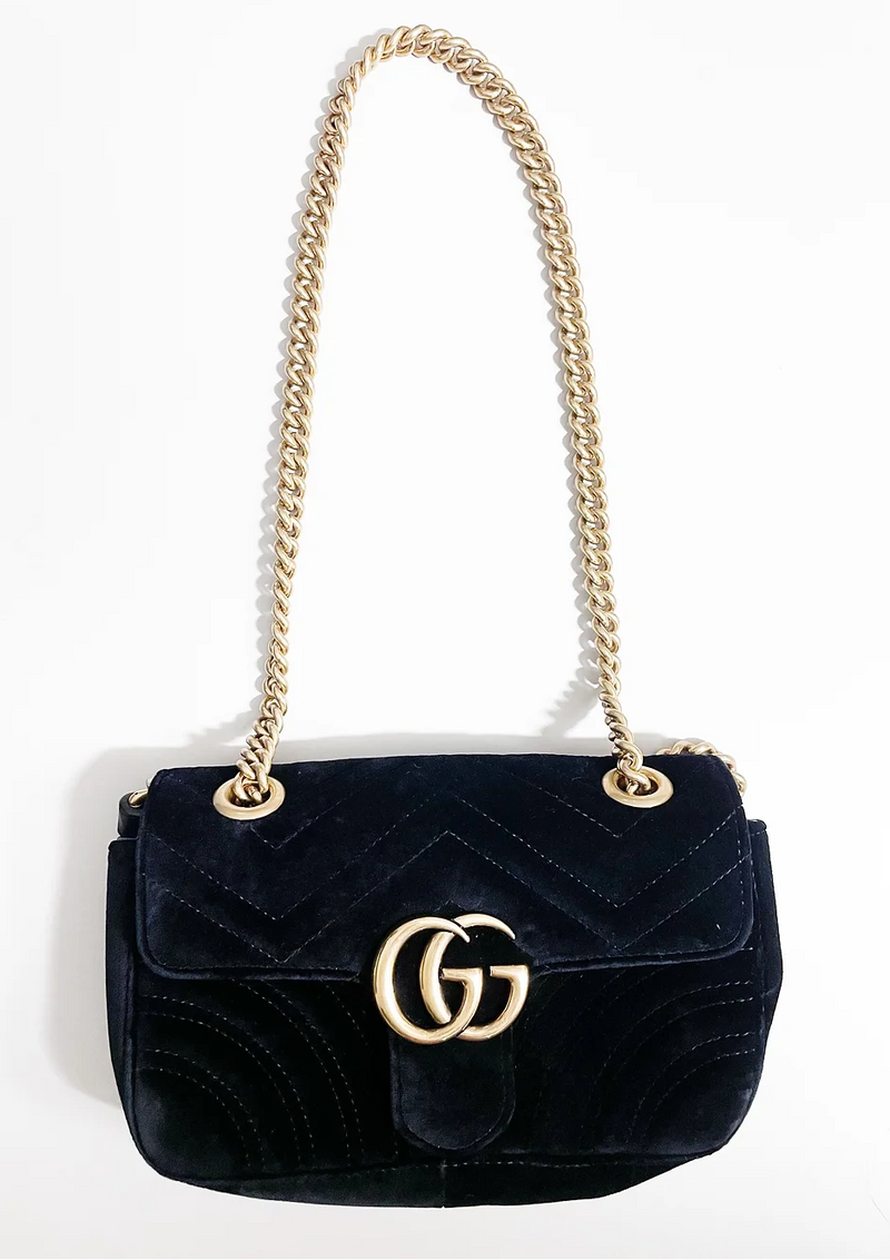 Gucci Black Velvet Marmont Chain Flap Bag