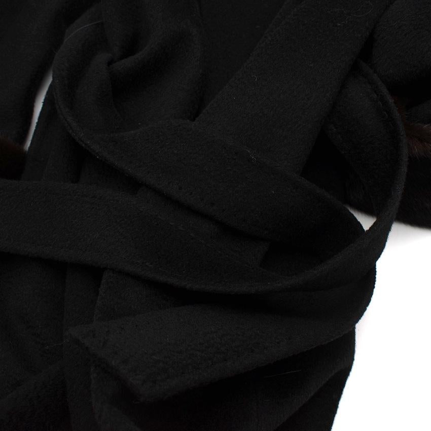 MaxMara Black Camel Hair Wrap Coat with Fur Cuffs