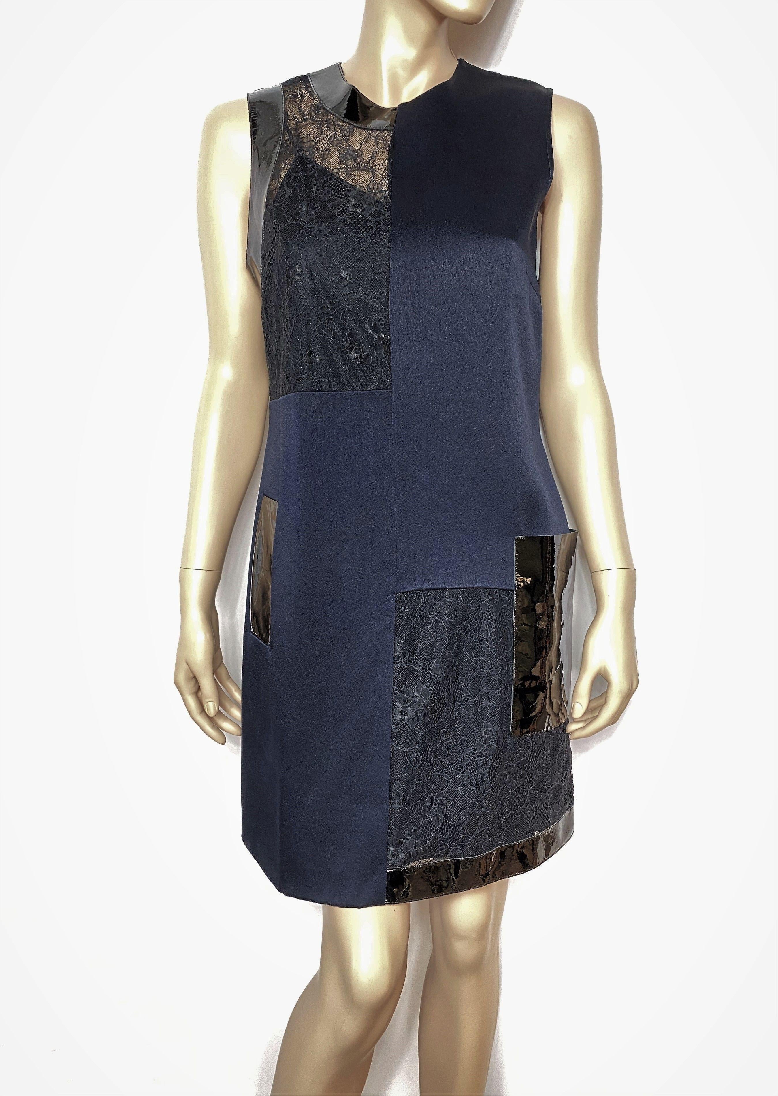 Christopher Kane Colour Block Lace & Leather Panelled Sleeveless Dress