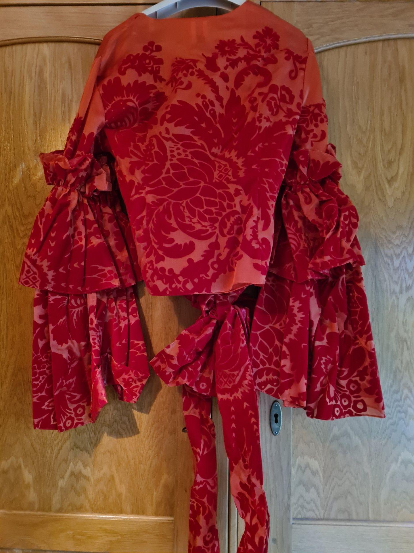 Red Flocked Silk Organza Top