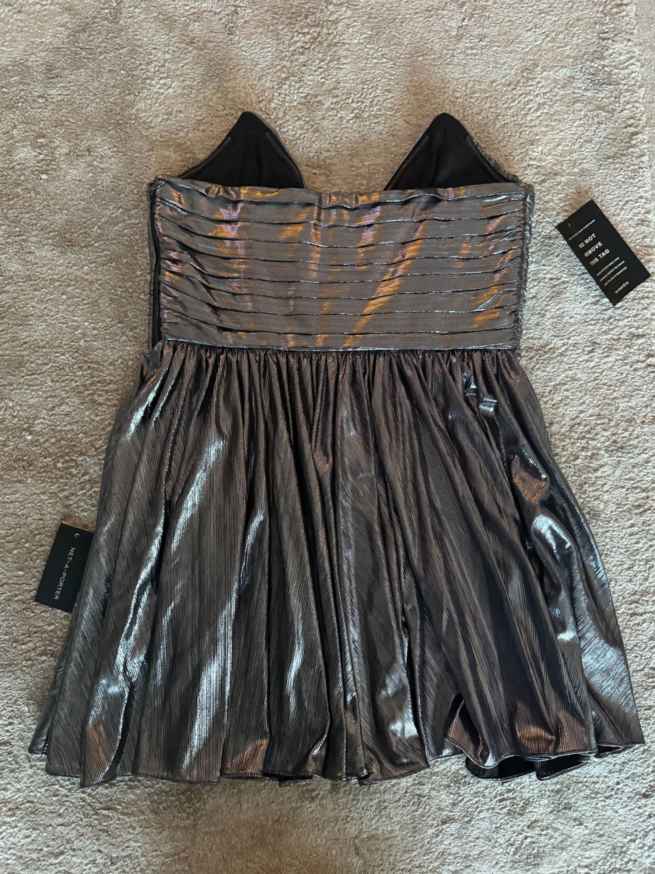 RETROFÉTE Jayda Strapless Pleated Lamé Mini Dress In Metallic