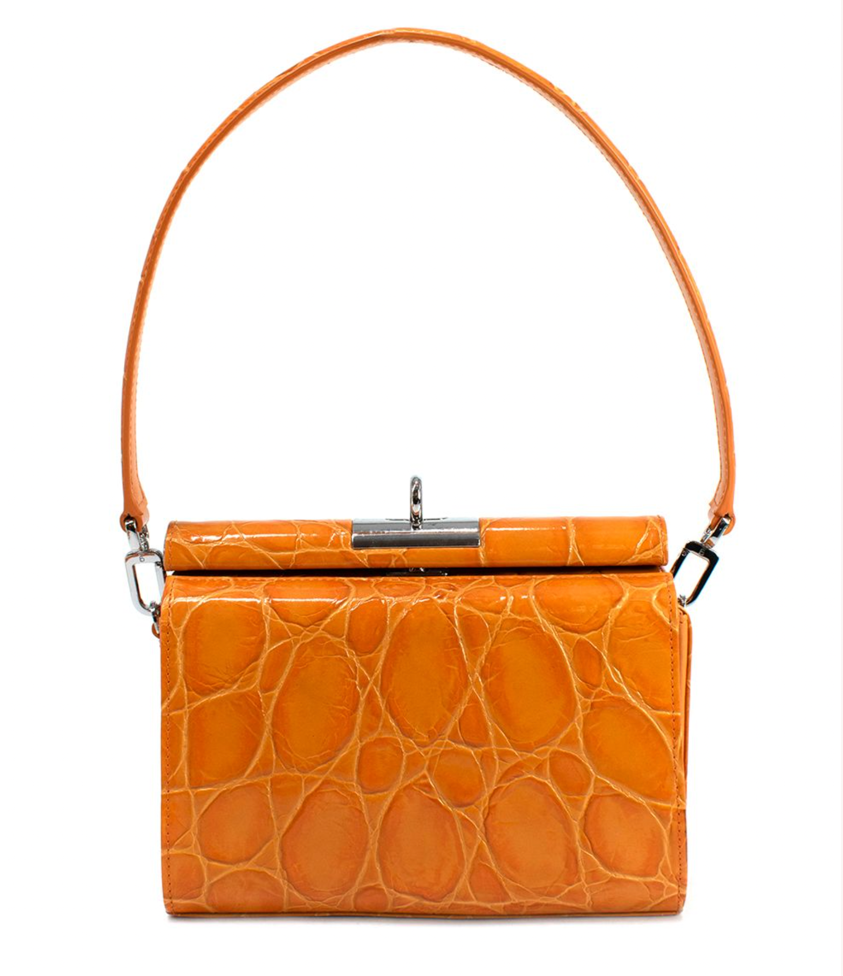 Gu-De Orange Gemma Cloud Croc Embossed Leather Shoulder Bag