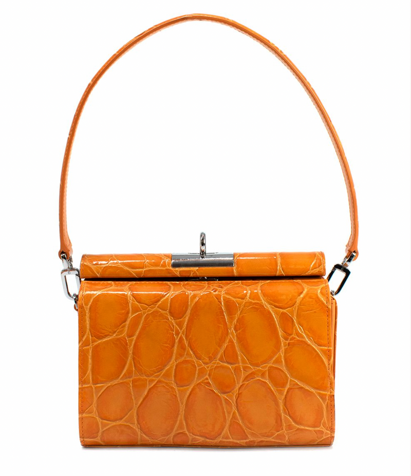 Gu-De Orange Gemma Cloud Croc Embossed Leather Shoulder Bag