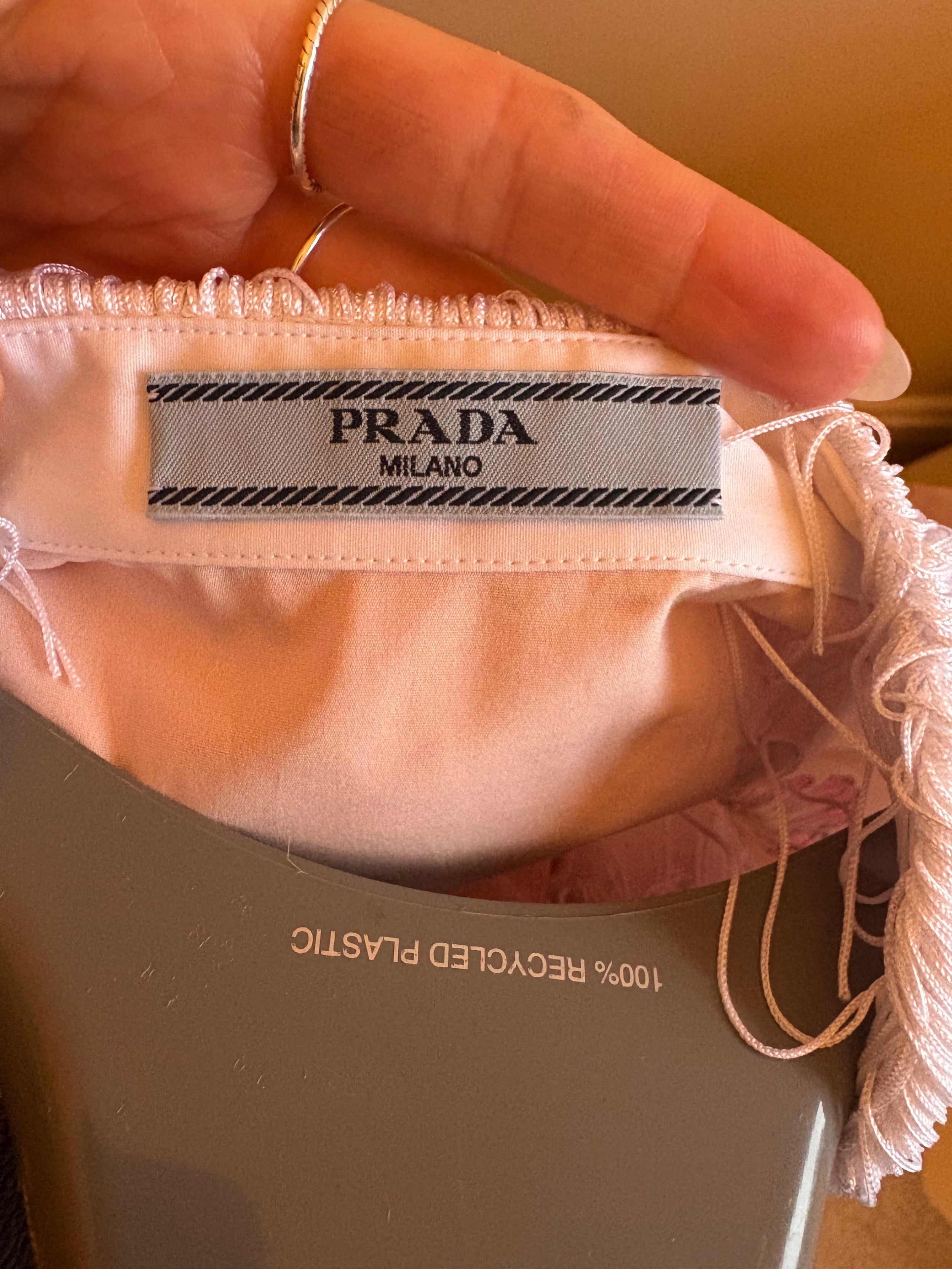 Prada Gerbera Print Fringe Collar Cotton Shirt