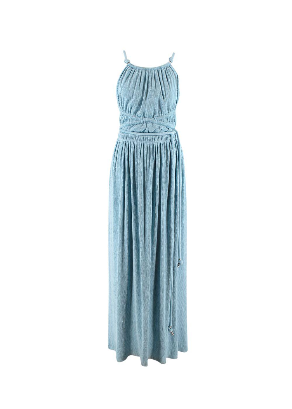 Lillee Blue Backless Plissé Maxi Dress