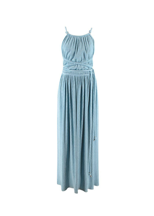 Lillee Blue Backless Plissé Maxi Dress