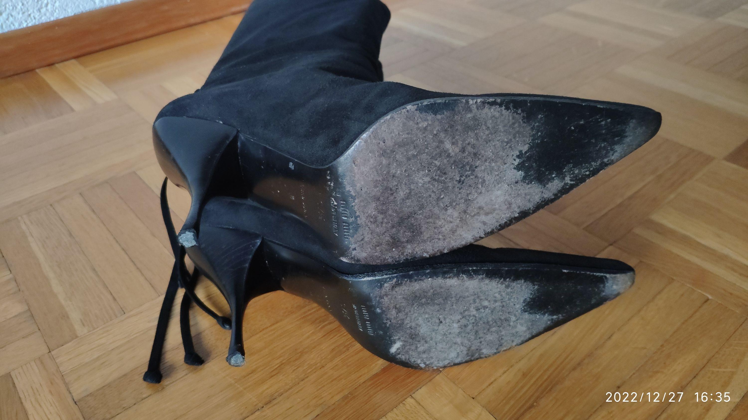 Black Suede Ankle Tie Tall Boots