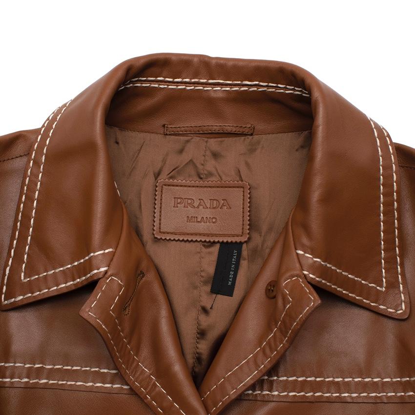 Prada Tan Topstich Leather Coat