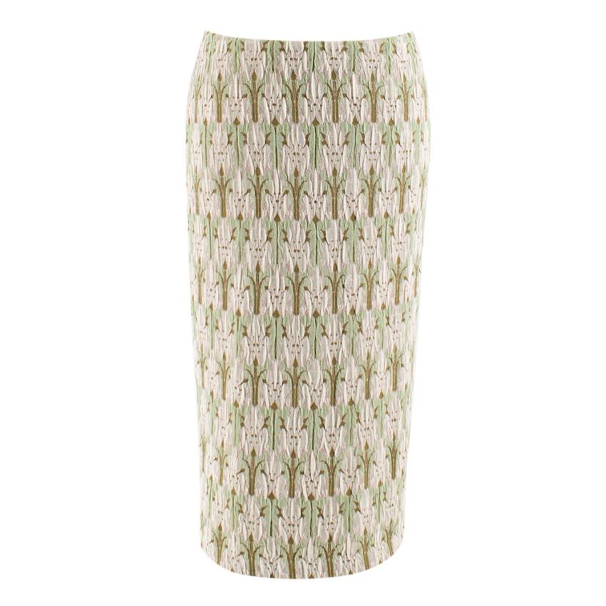 Prada green jacquard floral midi skirt