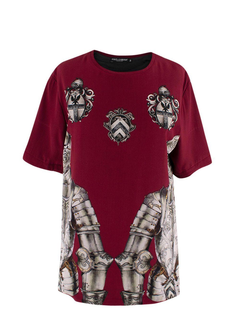 Dolce & Gabbana Burgundy Printed Lined Silk T-Shirt
