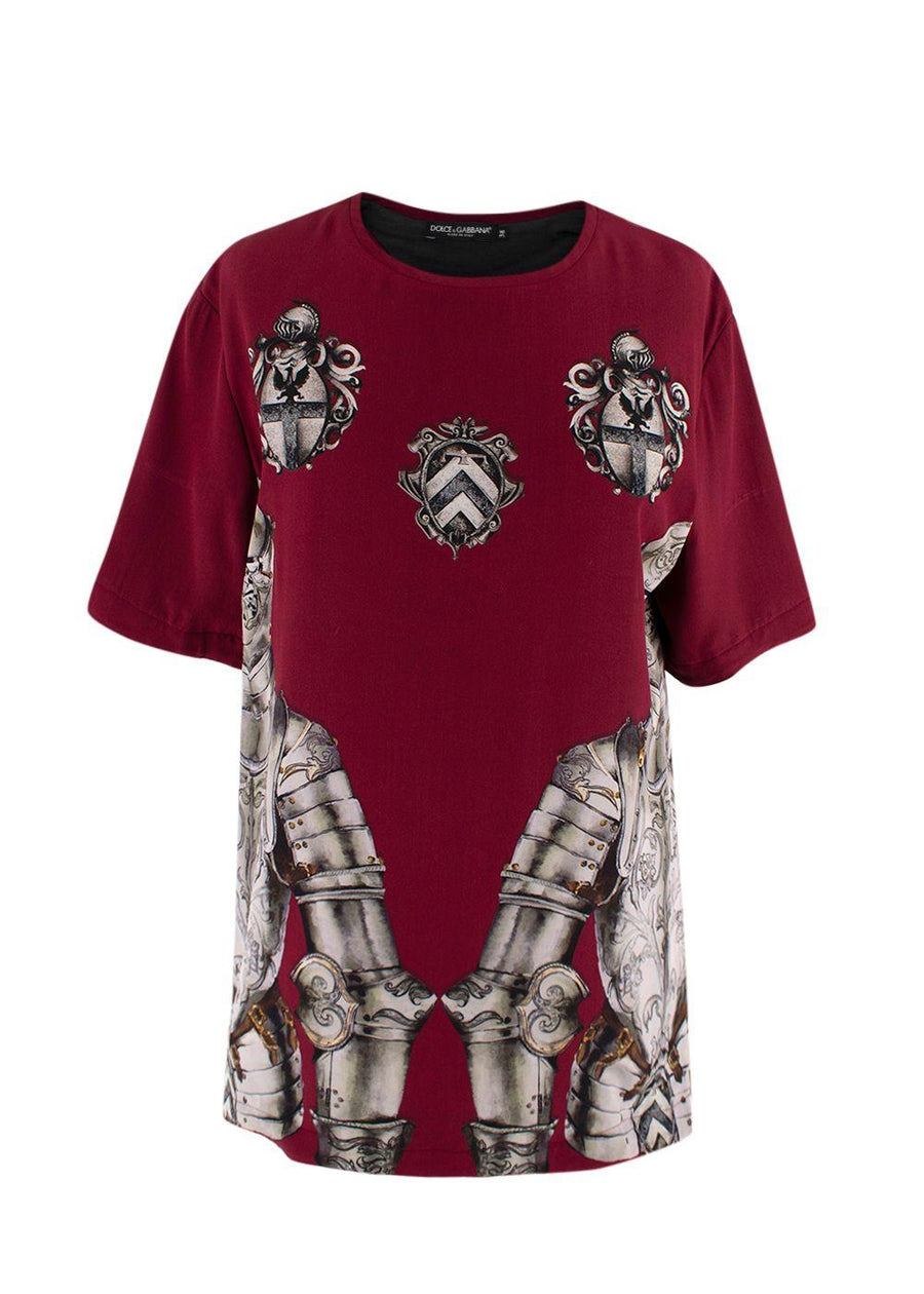 Dolce & Gabbana Burgundy Printed Lined Silk T-Shirt