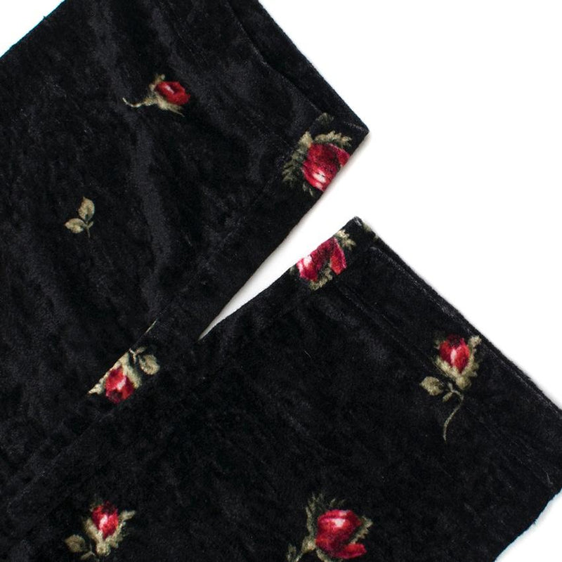Monnalisa Kids Black Rose Print Velvet Leggings