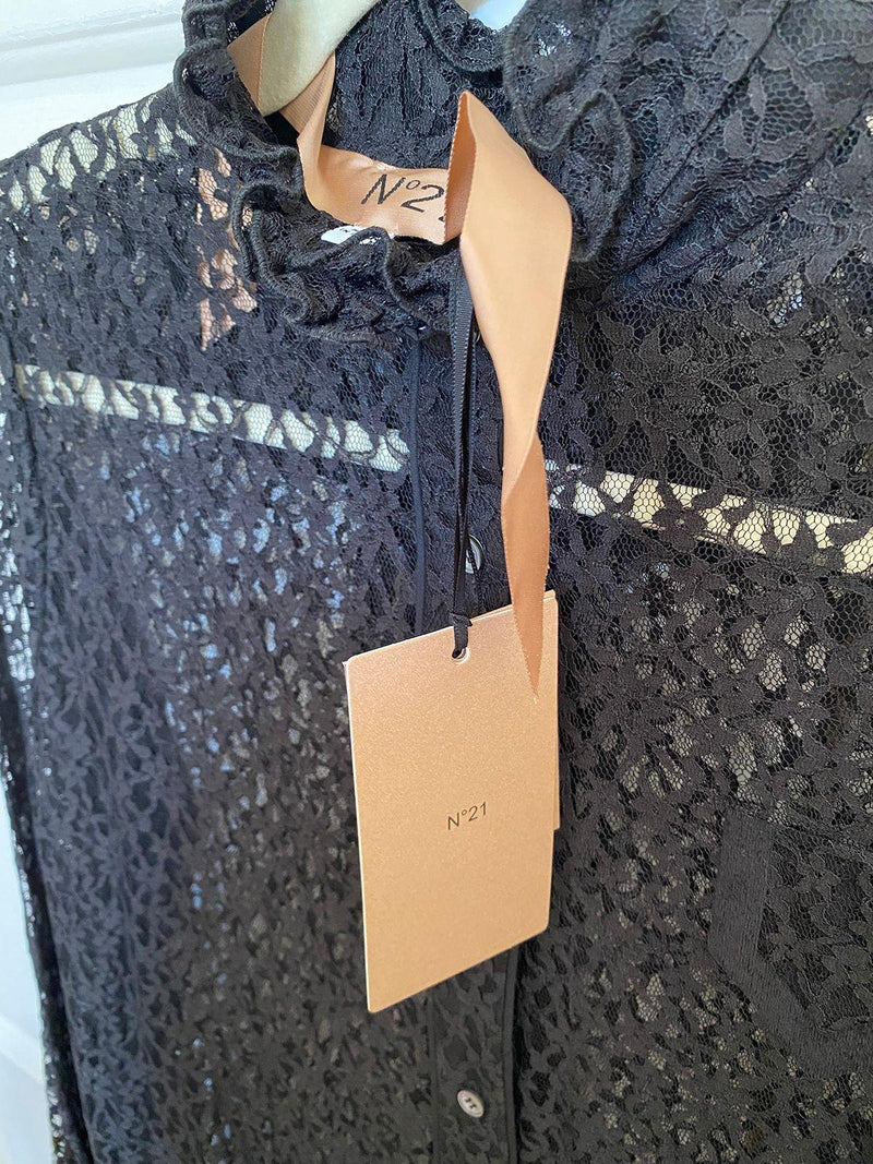 Black lace frill collar shirt