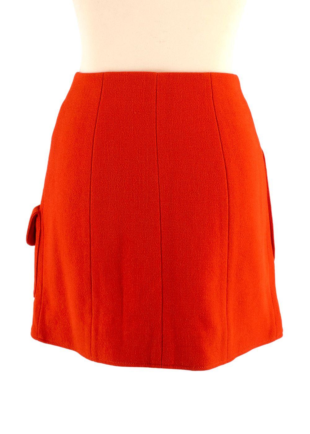 Dior Bright Orange Virgin Wool Mini Wrap Skirt