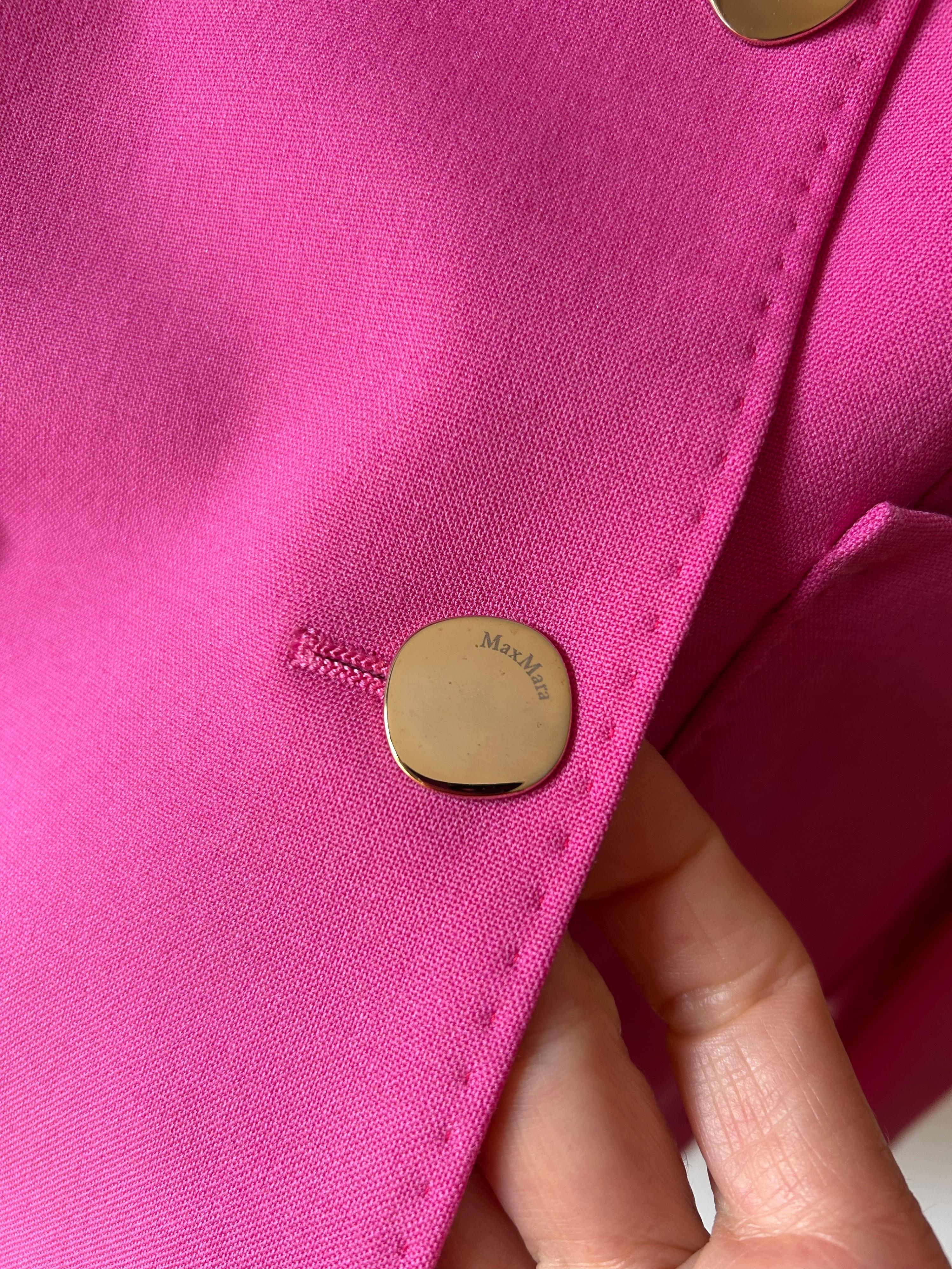 MaxMara Pink Double Breasted Mohair Blend Wool Blazer