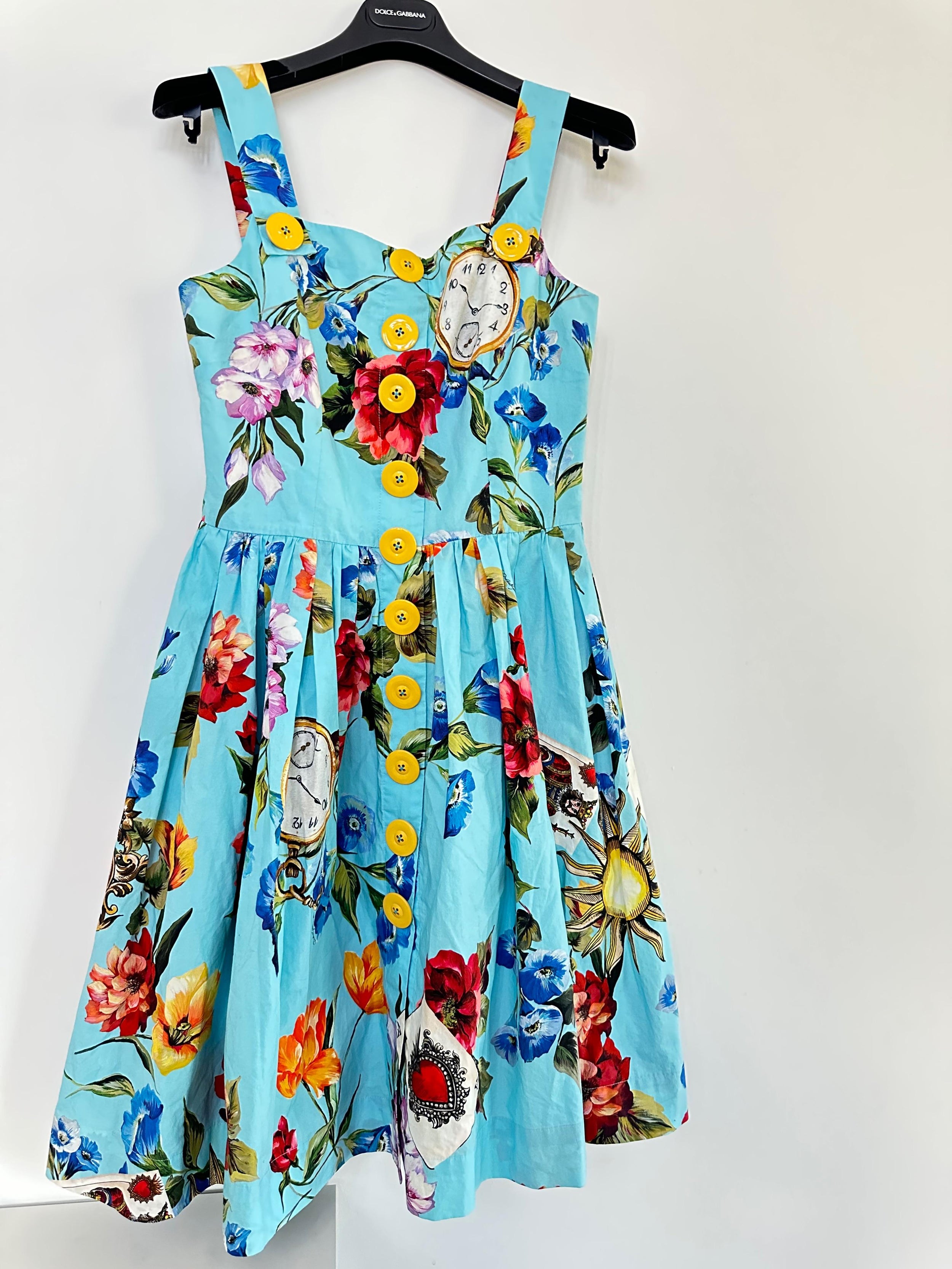 Blue Floral Print Cotton-poplin Dress