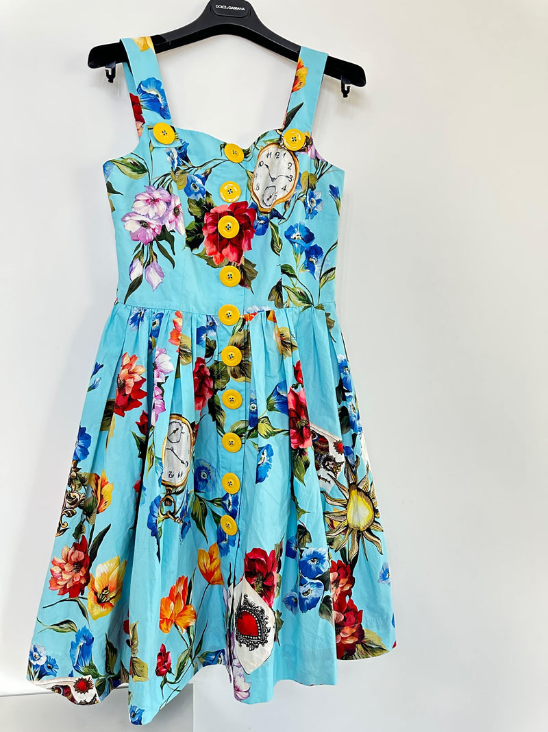 Blue Floral Print Cotton-poplin Dress