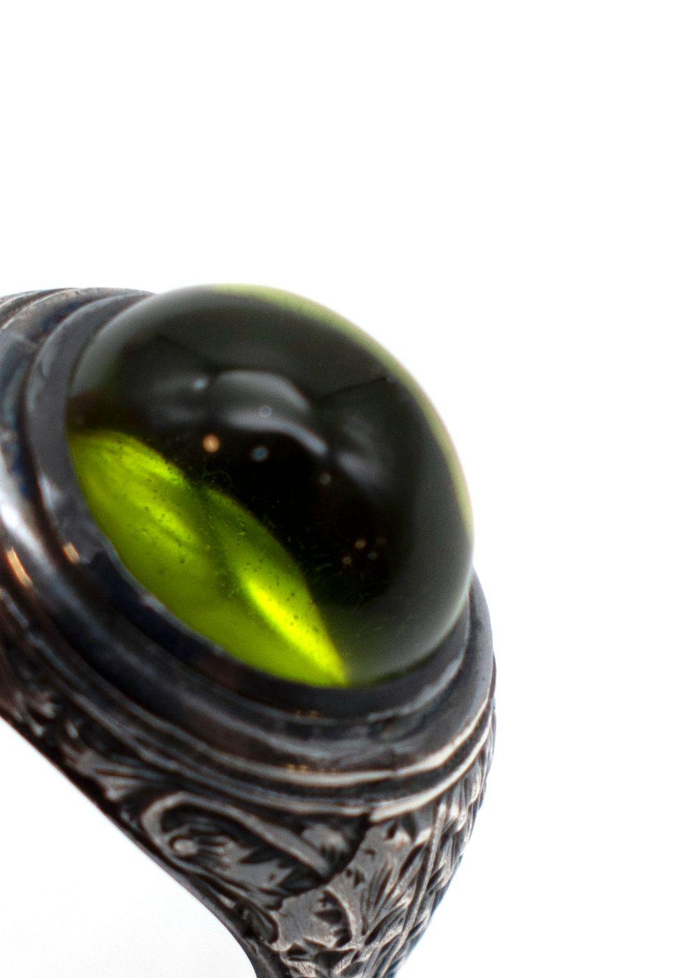 sterling silver & green quartz signet ring - size 6