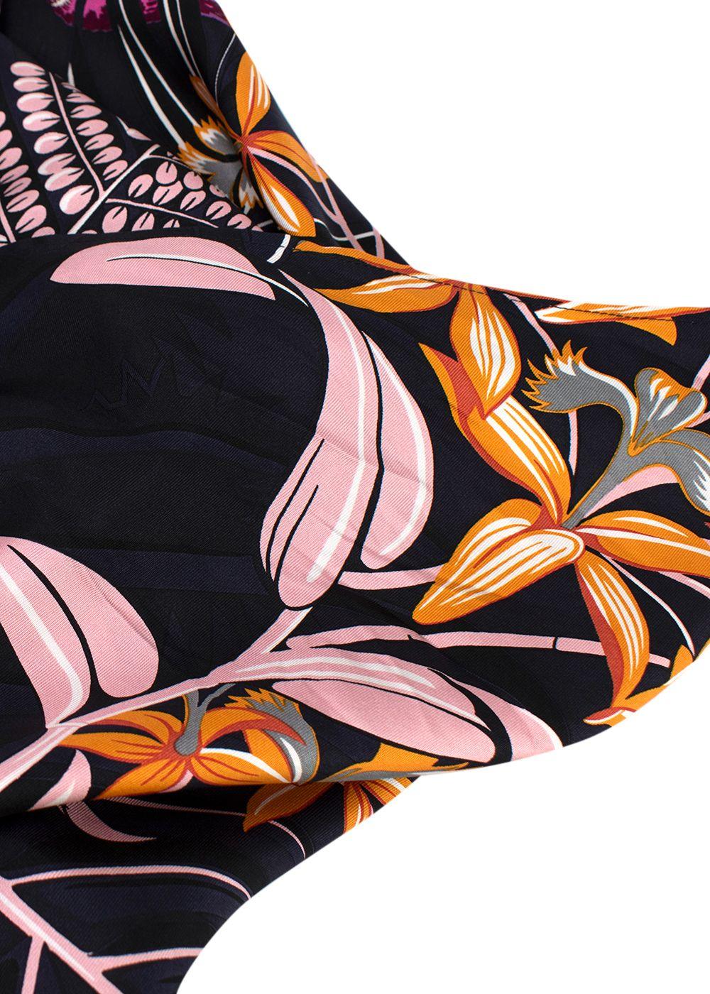 Hermes Navy and Pink Floral Print Silk Lightweight Open Scarf Blouse