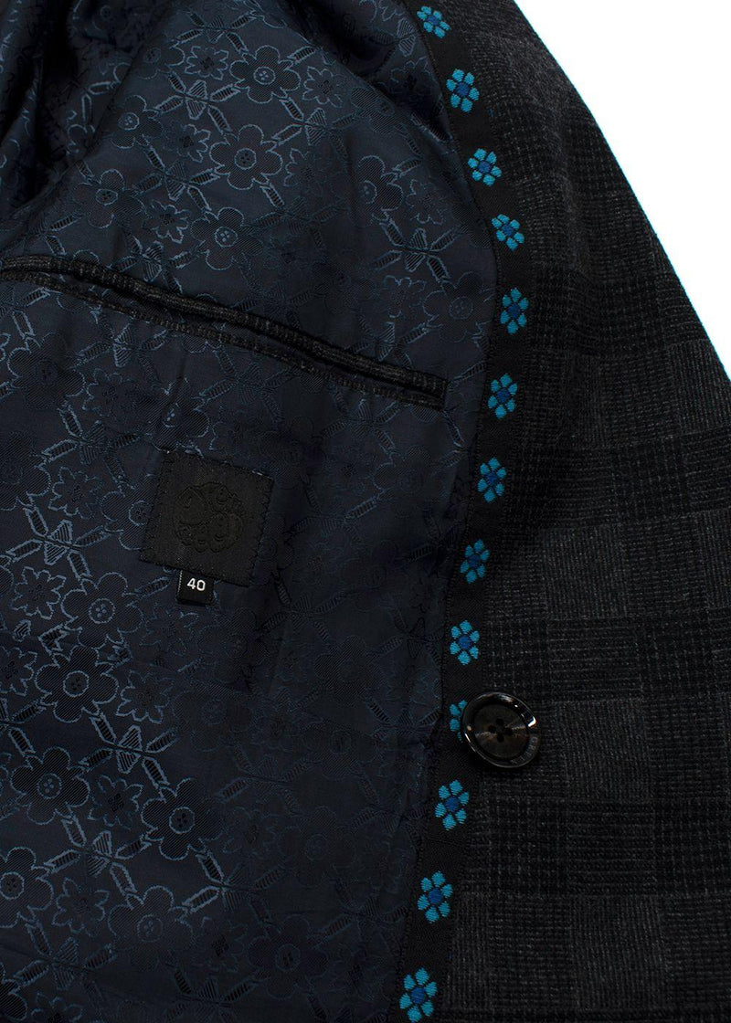 Pretty Green Charcoal Double Breasted Checked Blazer
