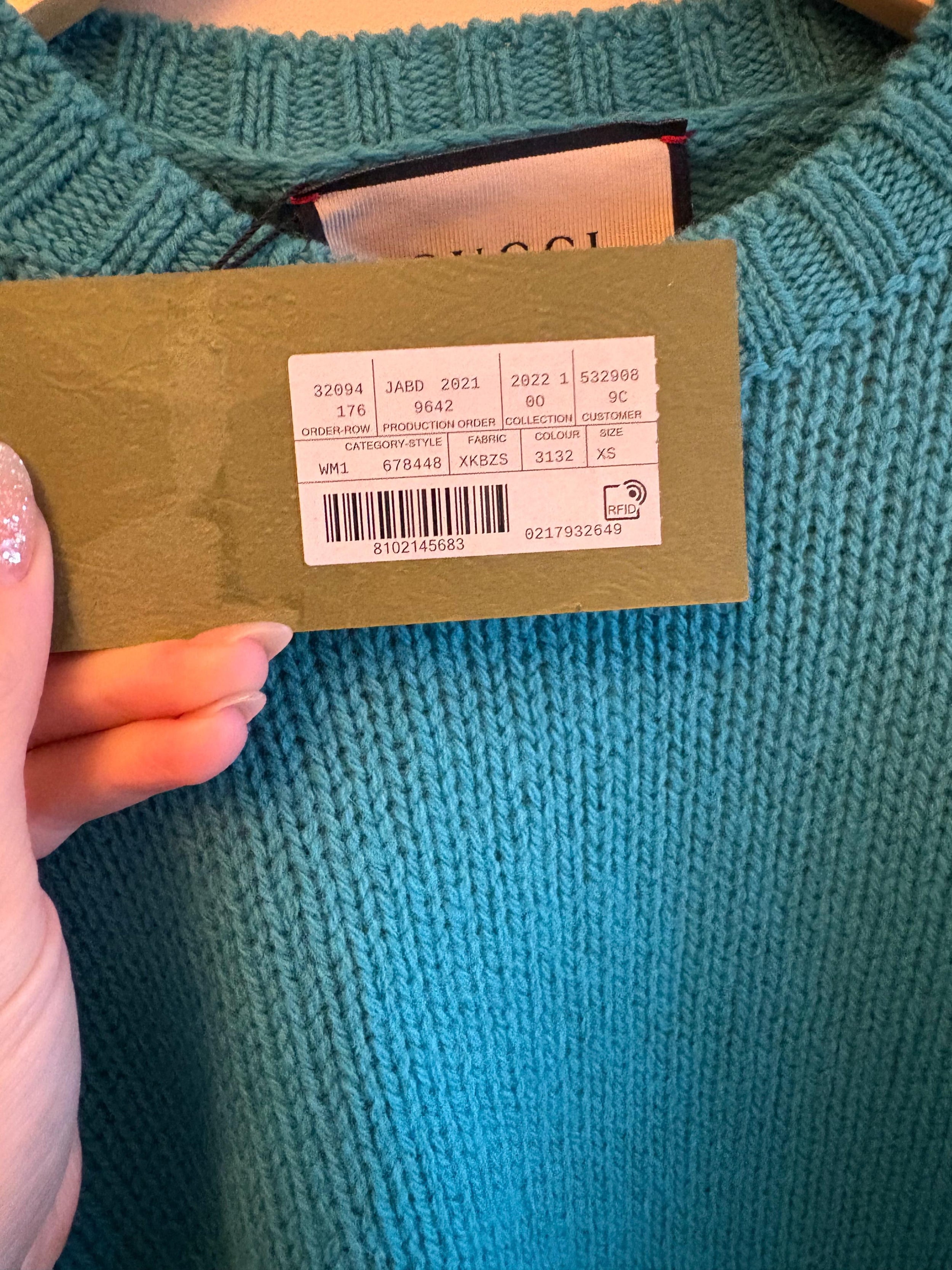 Gucci Green Feather Cuff Sweater