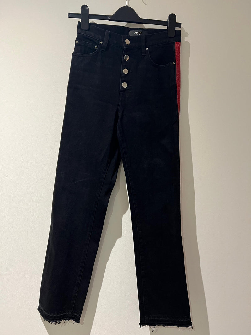 Black Denim High Rise Side Stripe Jeans
