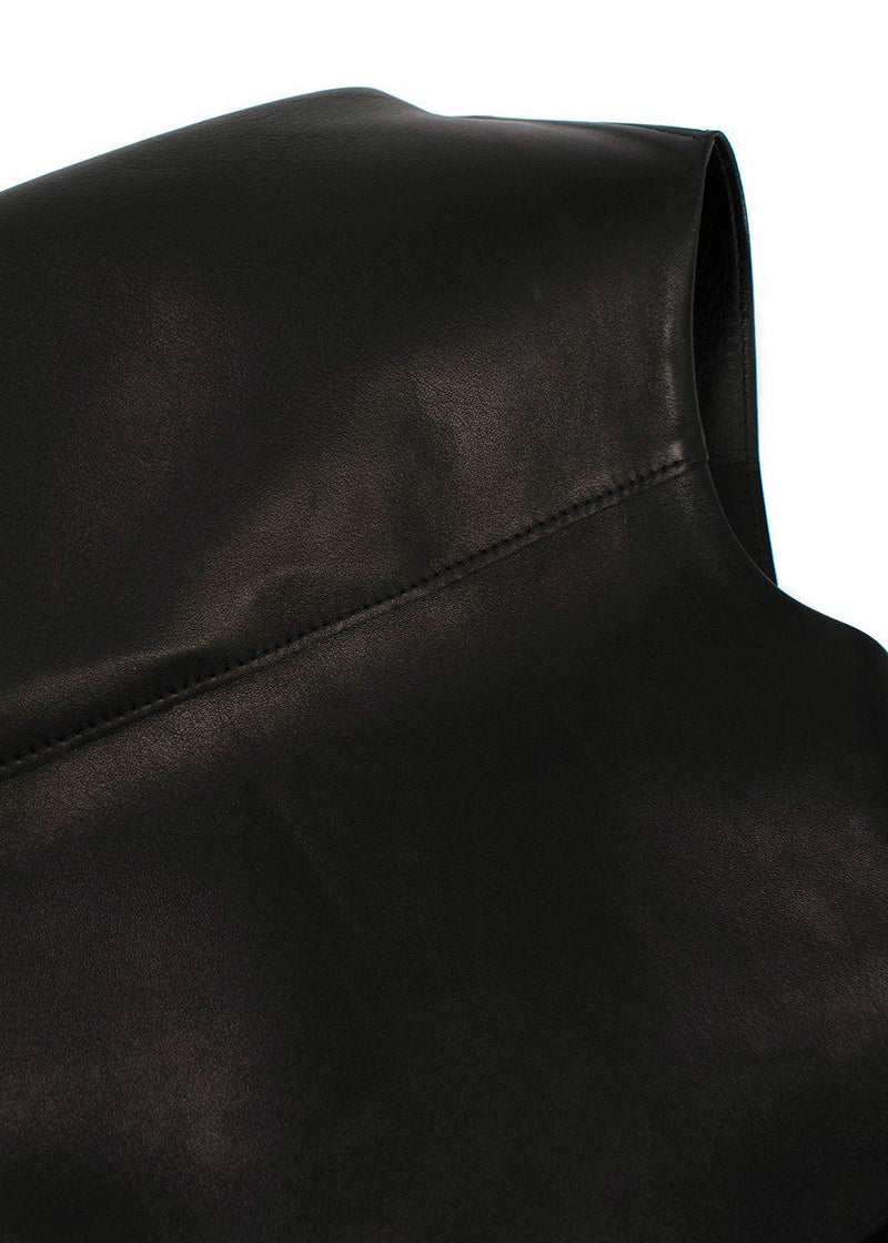 Alexander McQueen Black Leather Ruffled Sleeve Jacket