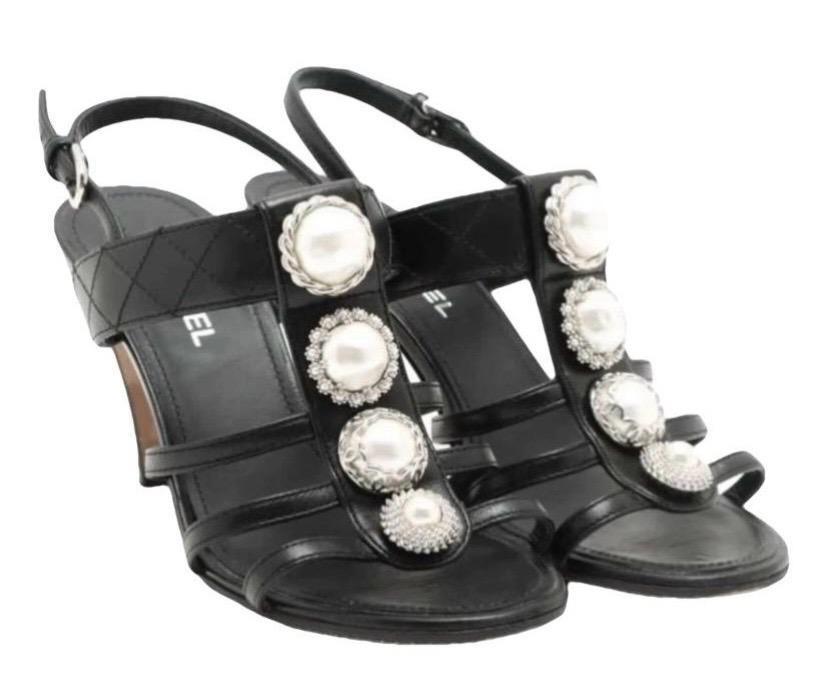 Chanel Faux Pearl Embellished Sandals