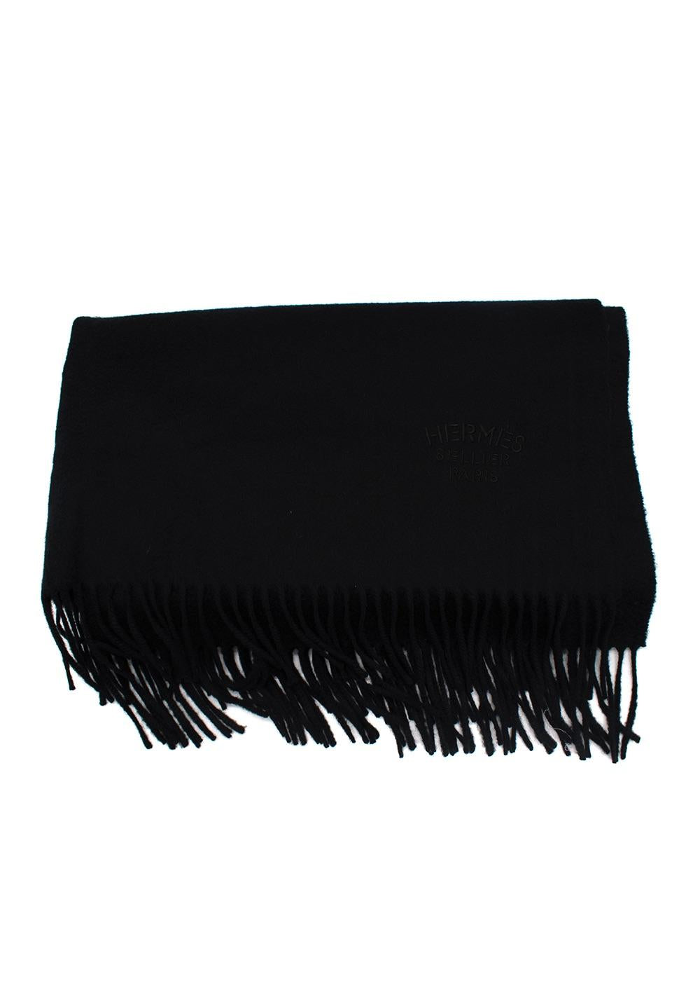 Hermes Black Cashmere Tassel Scarf