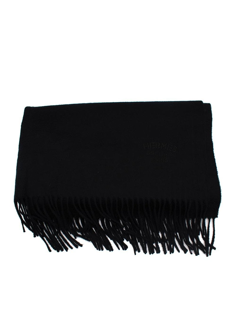Hermes Black Cashmere Tassel Scarf