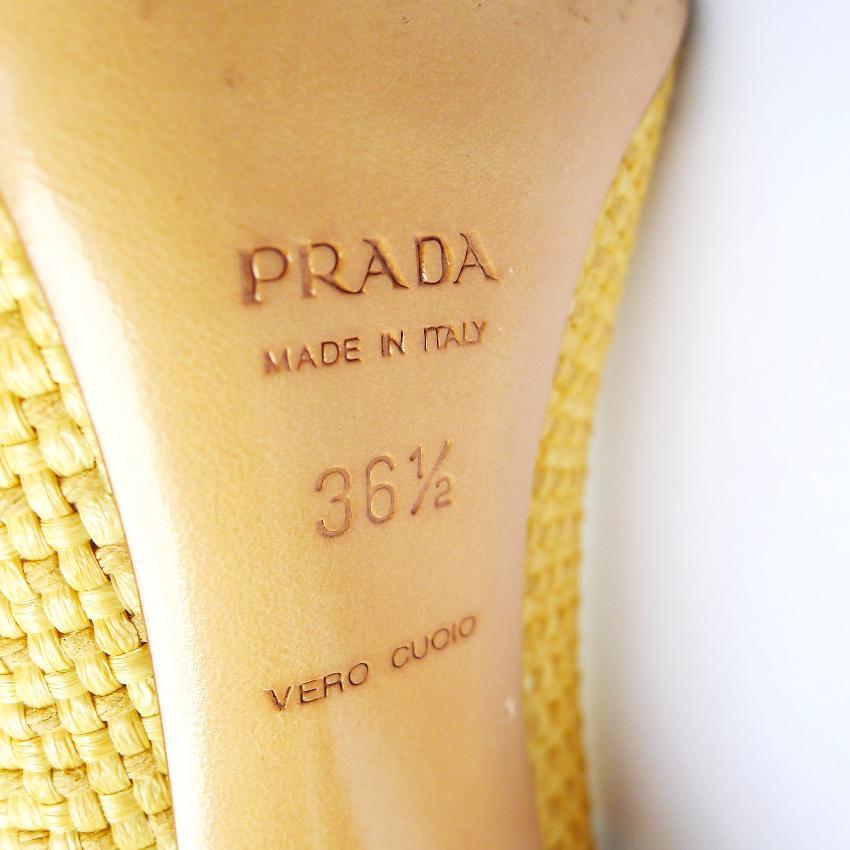 Prada Leather Raffia Slingback Heels