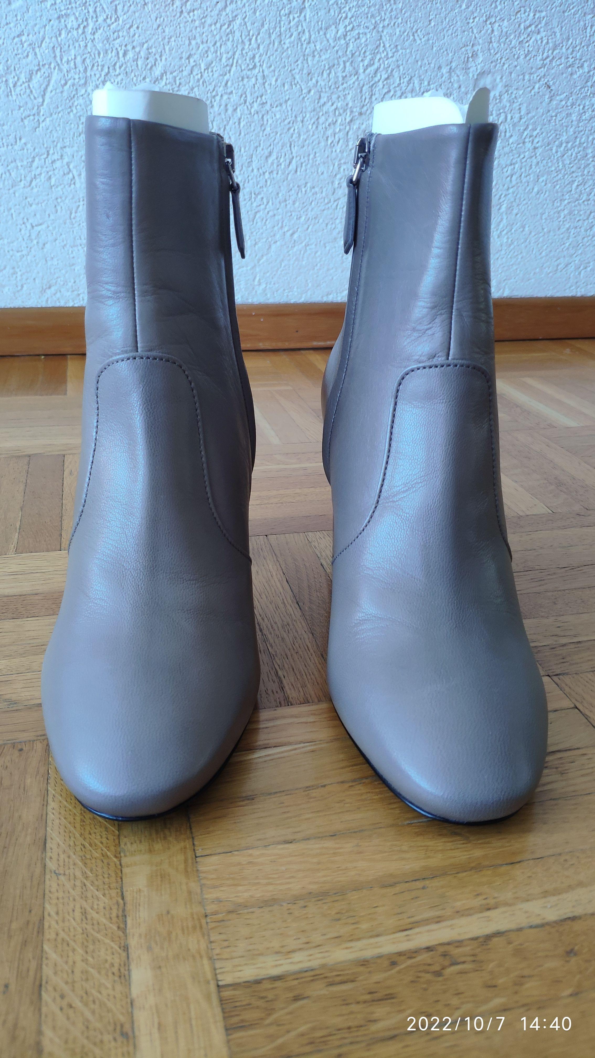 Grey Leather Heeled Ankle Boots