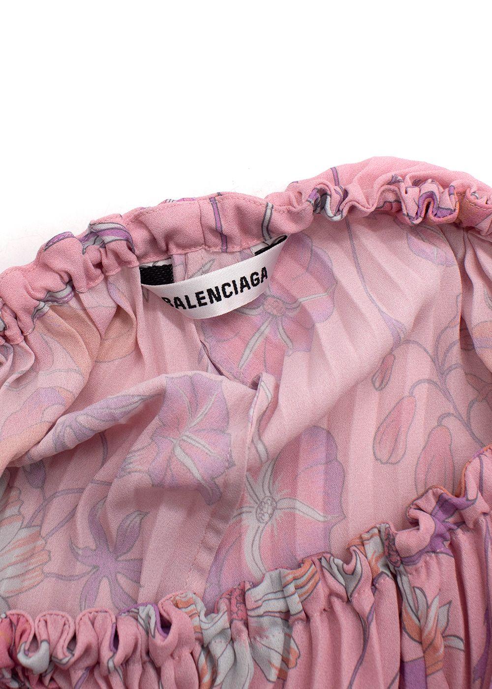 Balenciaga Pink Floral Pleated Skirt with Drawstring Waist Detail