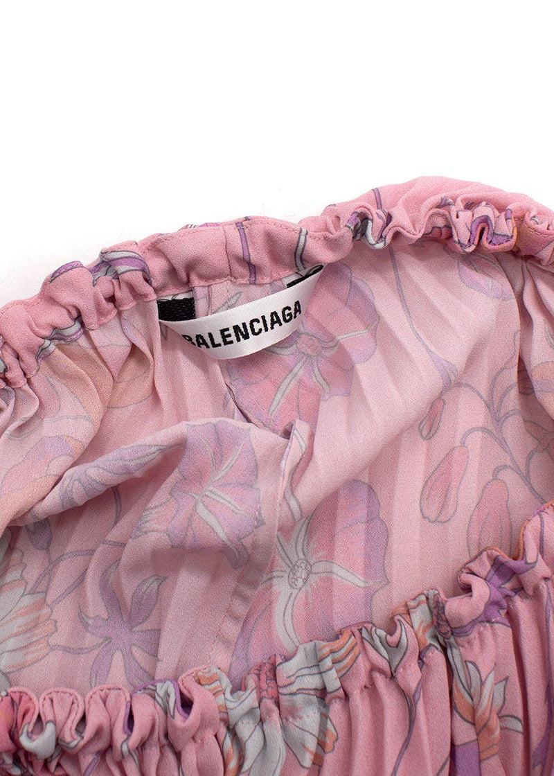 Balenciaga Pink Floral Pleated Skirt with Drawstring Waist Detail