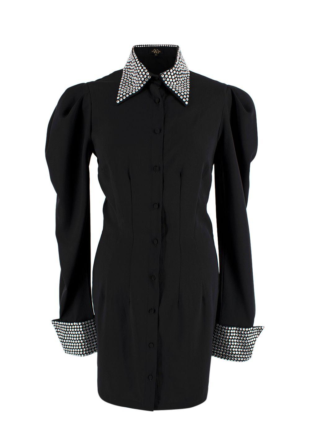 De La Vali Black El Paso Crystal Embellished Shirt Dress