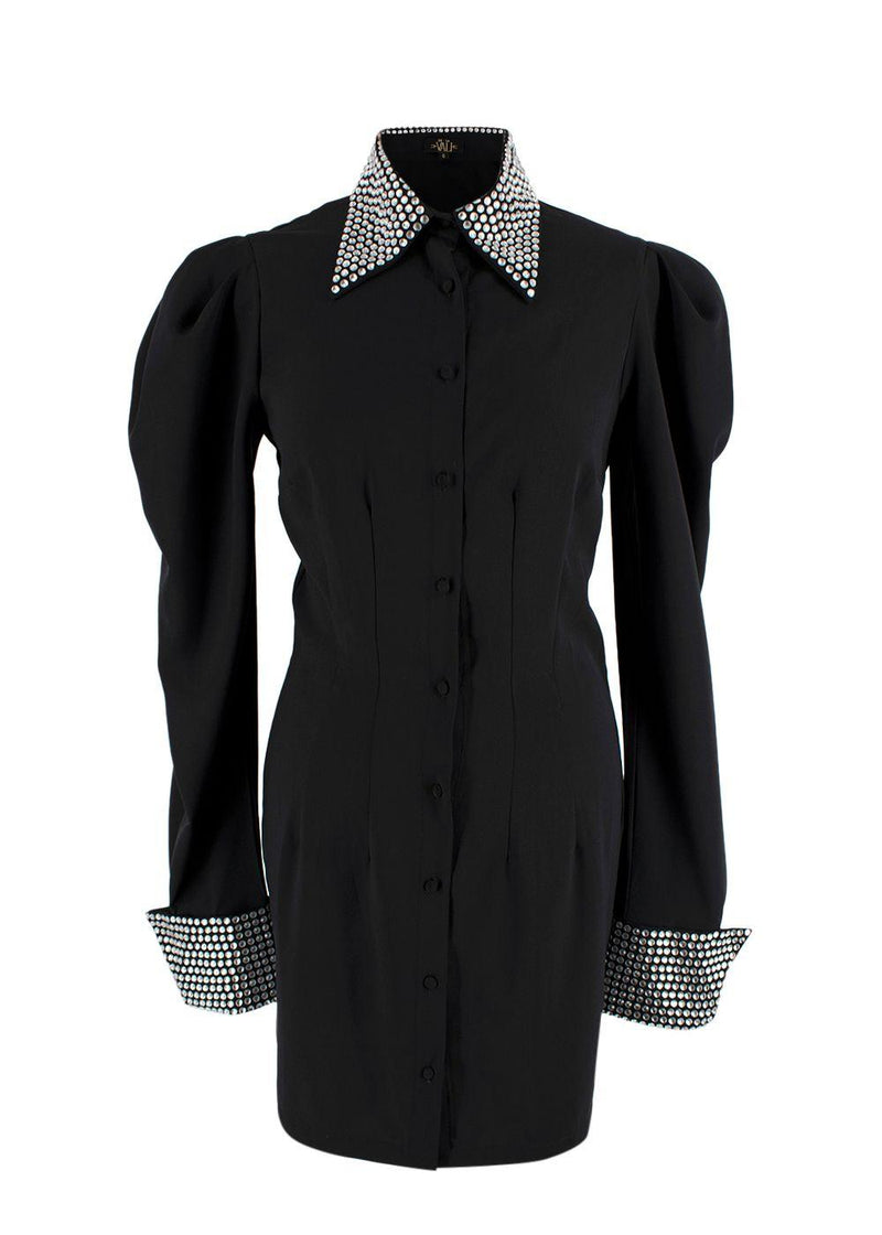 De La Vali Black El Paso Crystal Embellished Shirt Dress