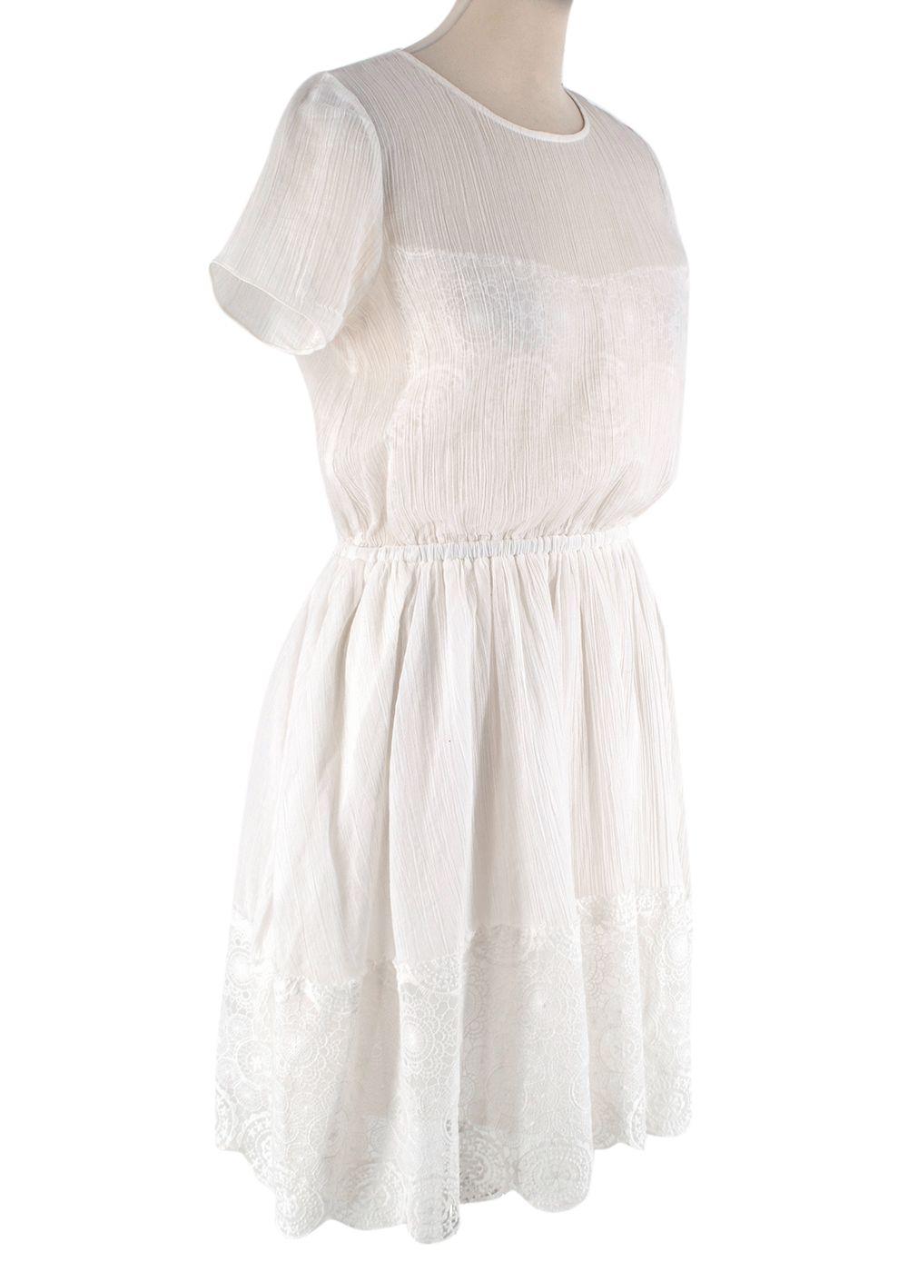 White Lace Trimmed Chiffon Mini Dress