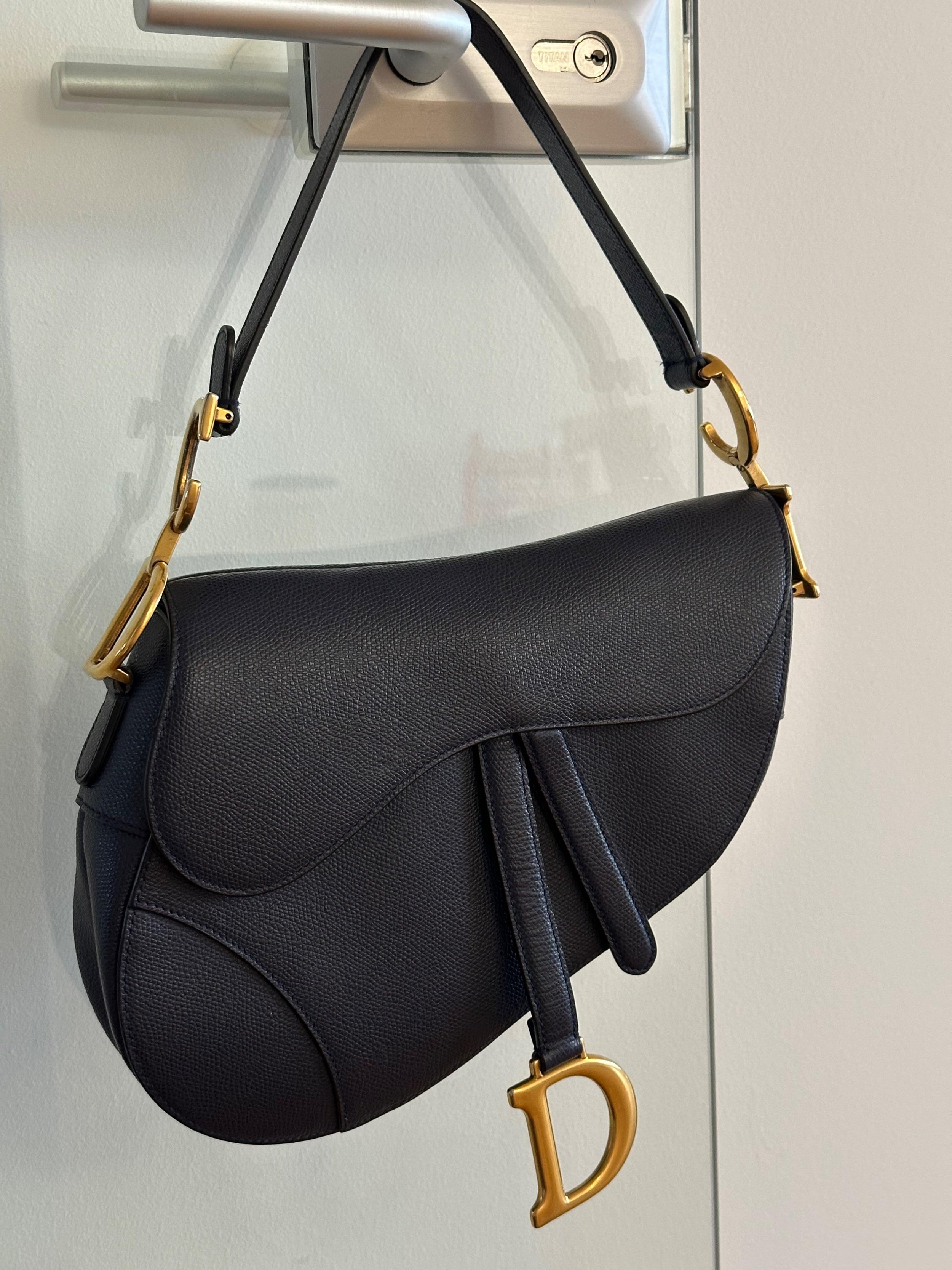 Dior Navy Saddle Bag with Gold Hardware
