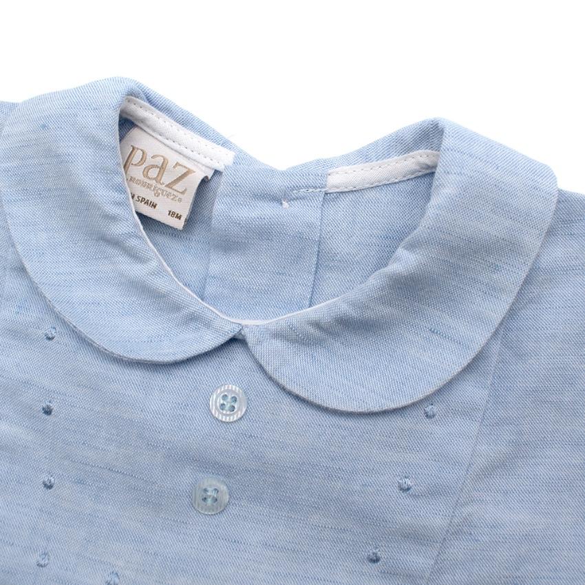 Paz Rodriguez Blue Cotton & Linen Short Sleeve Top