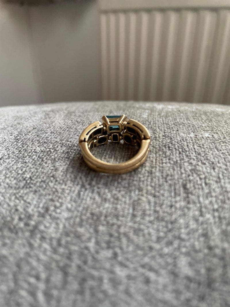 Bvlgari 18K Yellow Gold Allegra 2 Band Multi Gem Ring