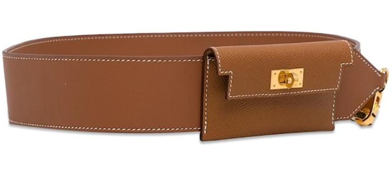 Hermés Gold Leather Kelly Pocket Bag Strap with Gold Hardware